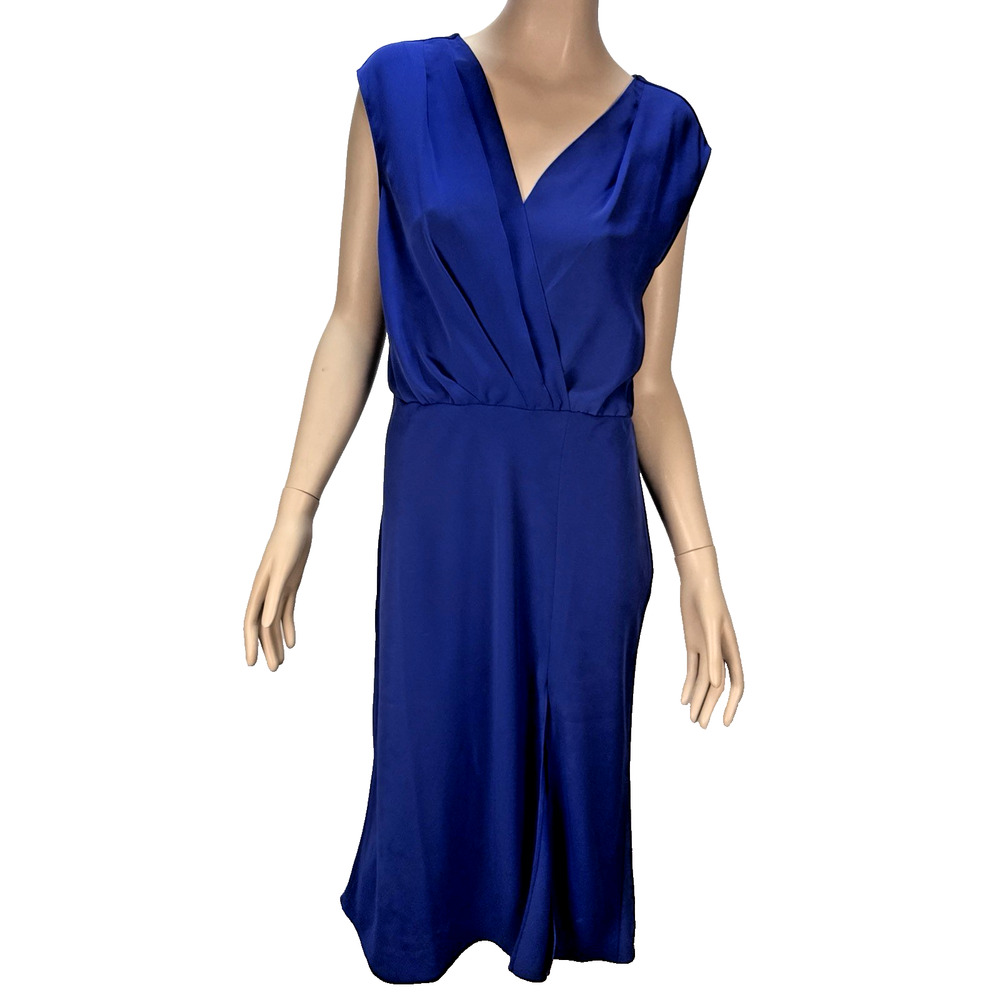 Amanda Uprichard Womens Matthews Surplice V-Neck Midi Dress Size L Cobalt Blue